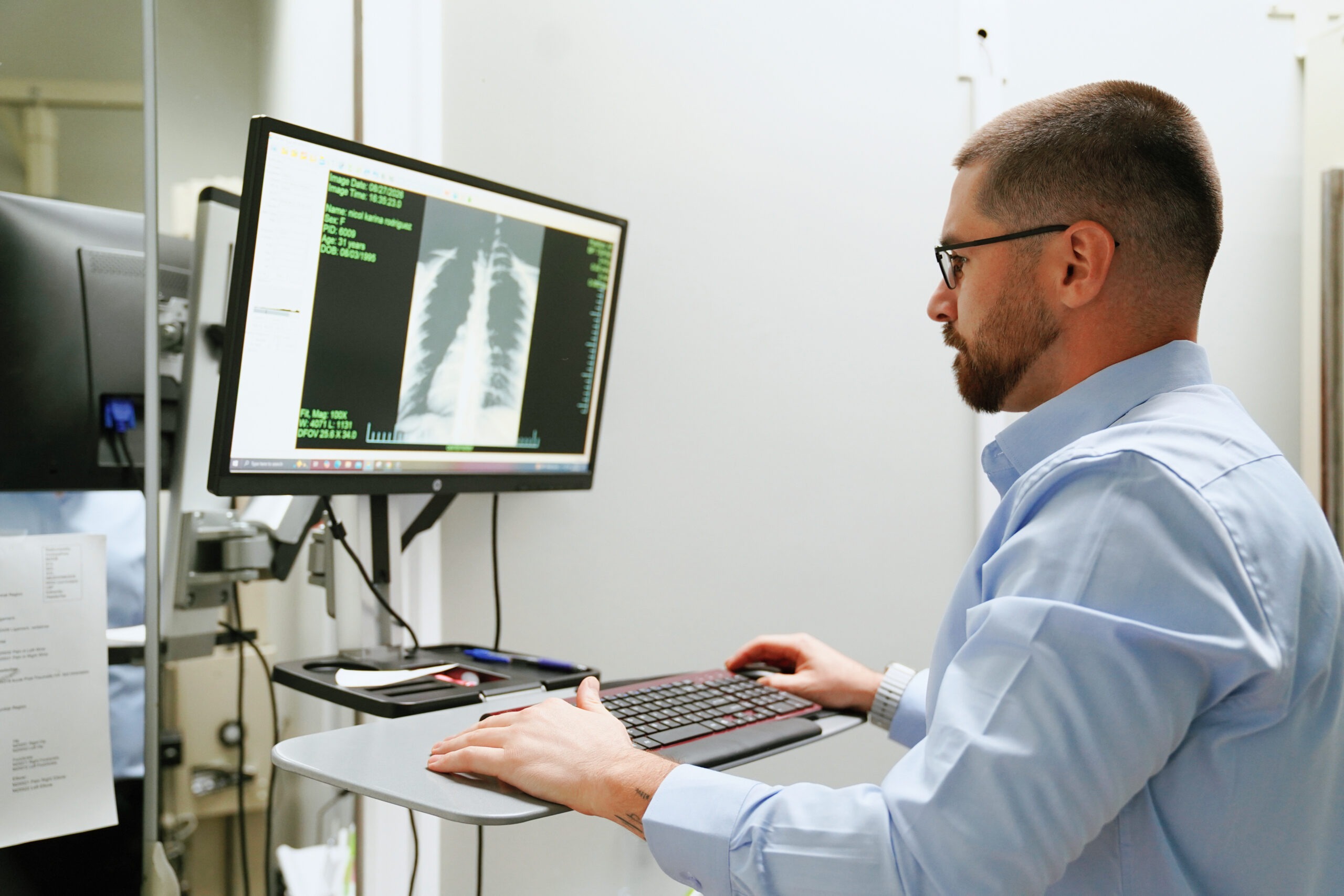 Reviewing an X-ray during a patient visit